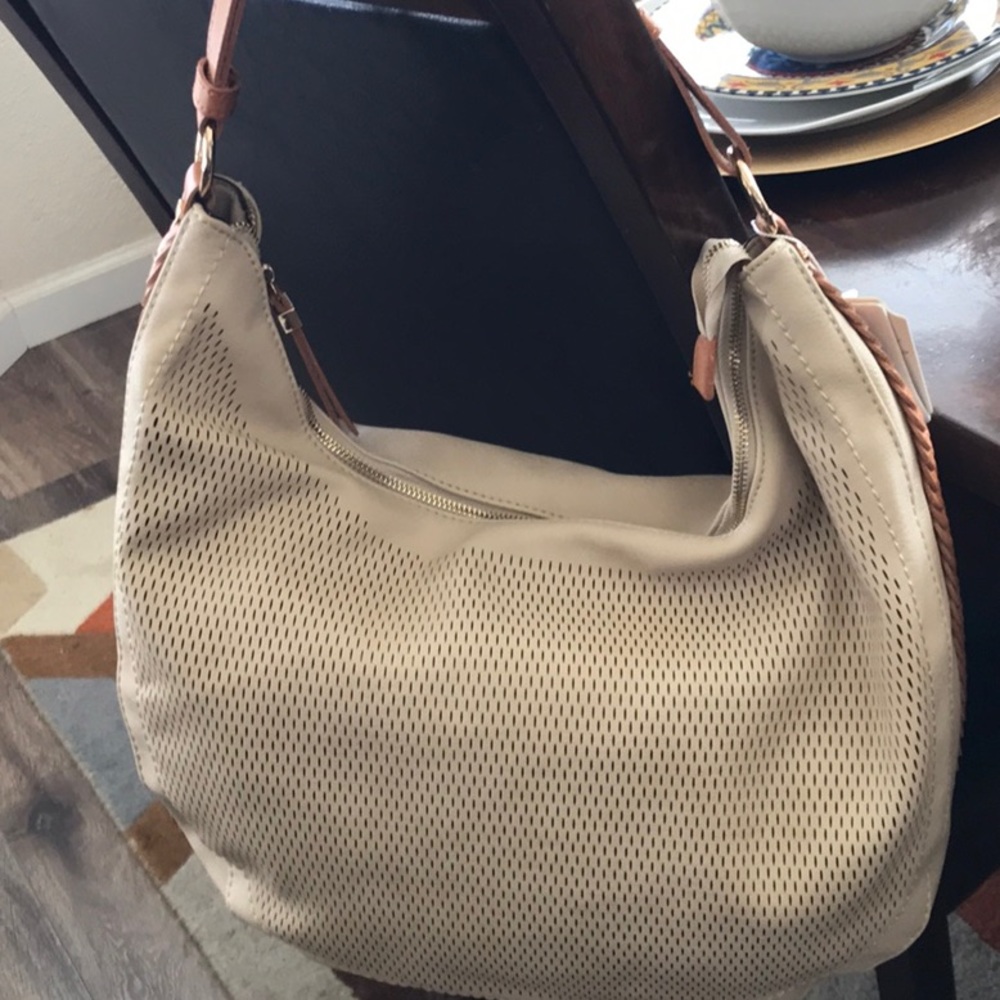 TAN AND CARMEL HOBO BAG